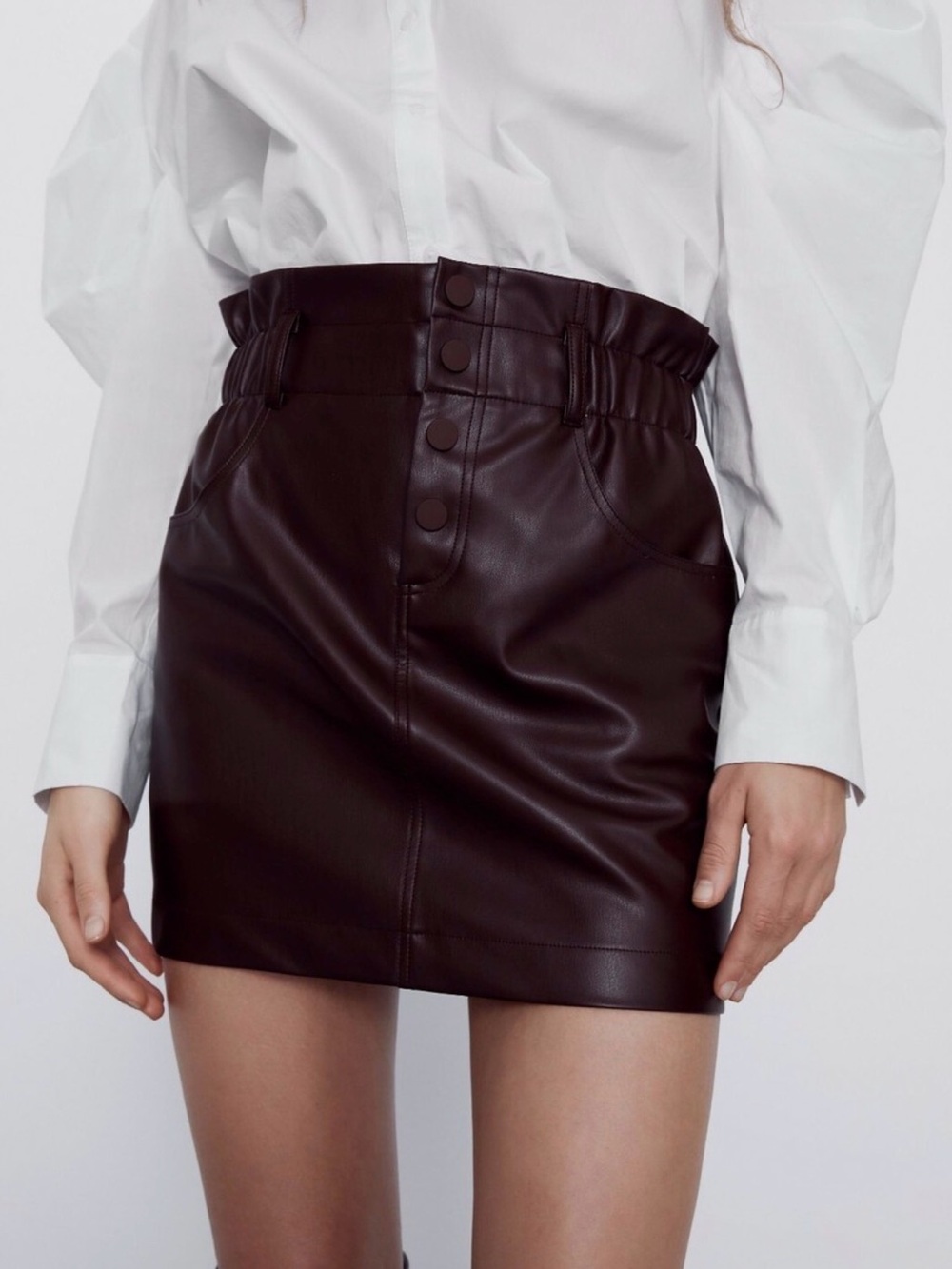 Zara New SS Collection High-Rise Faux Leather Mini Skirt in Dark Brown